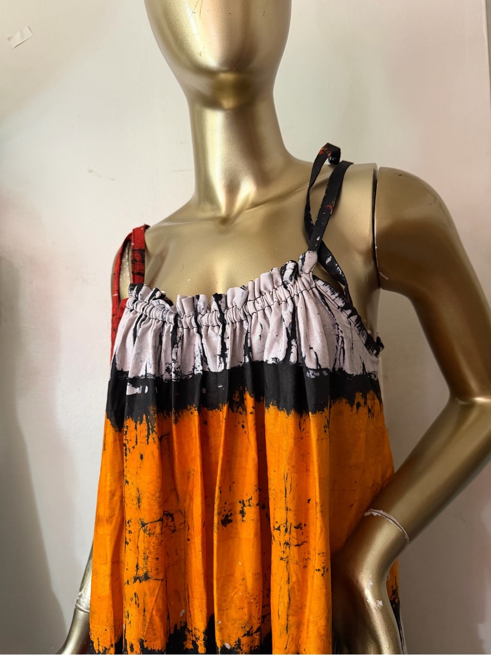 Women's Orange Tie-Dye Strappy Camisole Top